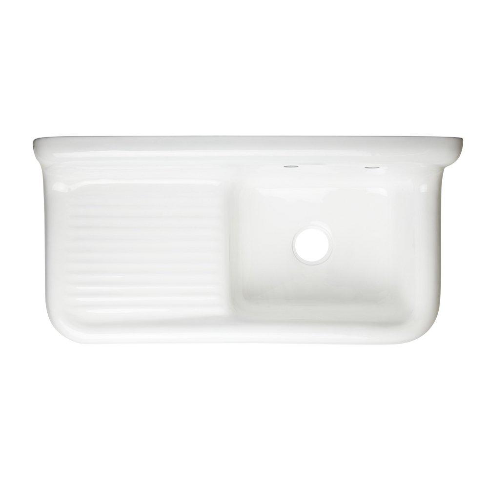 Signature Hardware White 42-1/8 x 20-7/8 in. 2 Hole Cast Iron Single Bowl Wall Mount Kitchen Sink 
