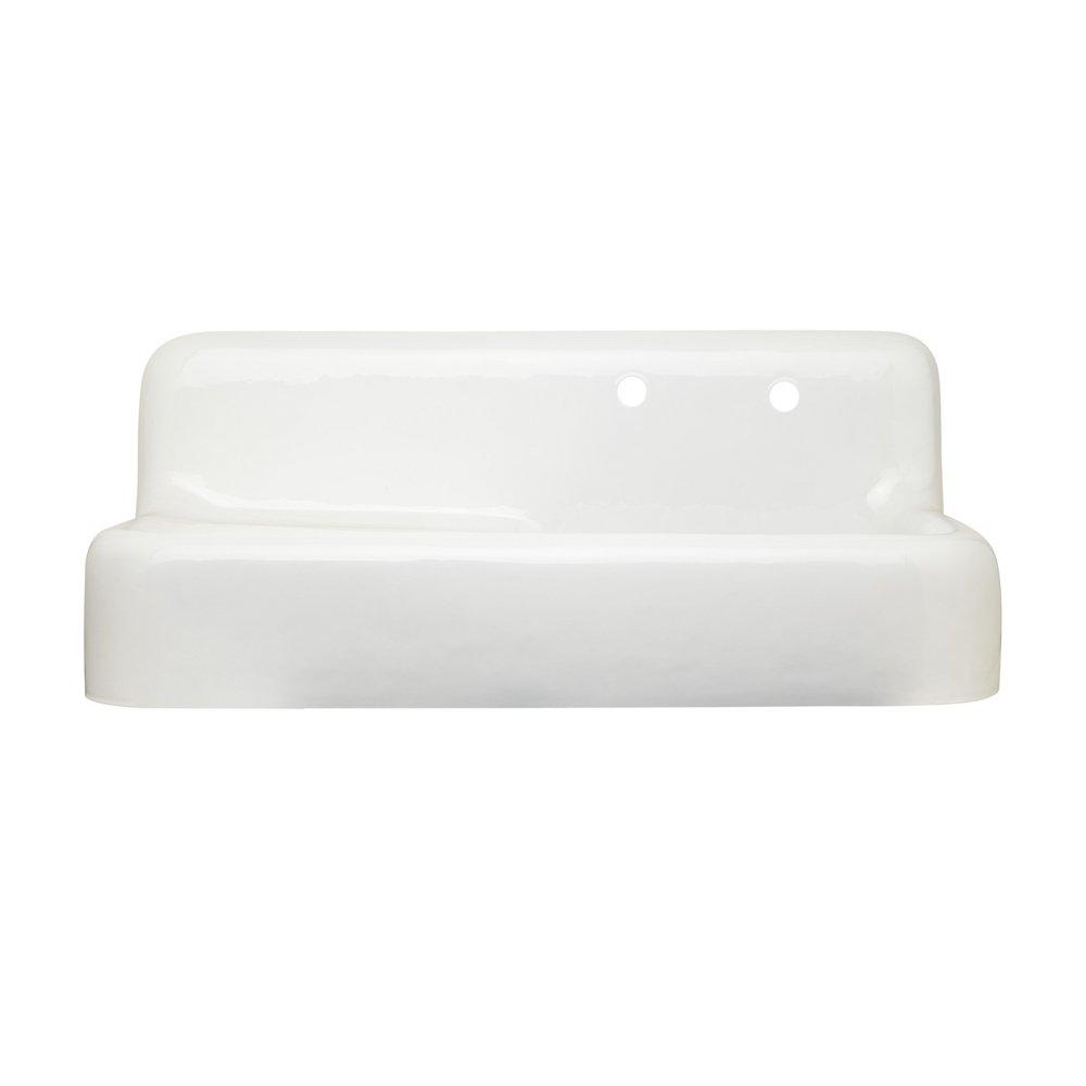 Signature Hardware White 42-1/8 x 20-7/8 in. 2 Hole Cast Iron Single Bowl Wall Mount Kitchen Sink 