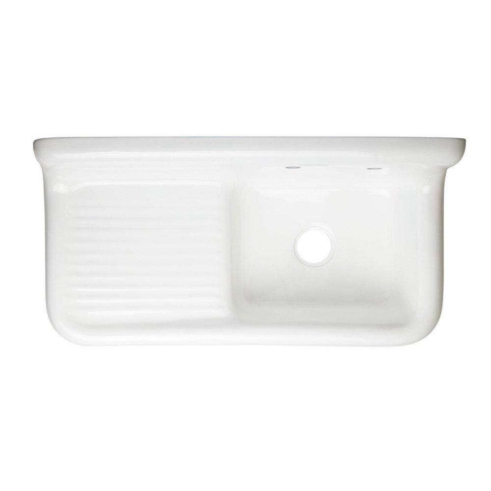 Signature Hardware White 42-1/8 x 20-7/8 in. 2 Hole Cast Iron Single Bowl Wall Mount Kitchen Sink 