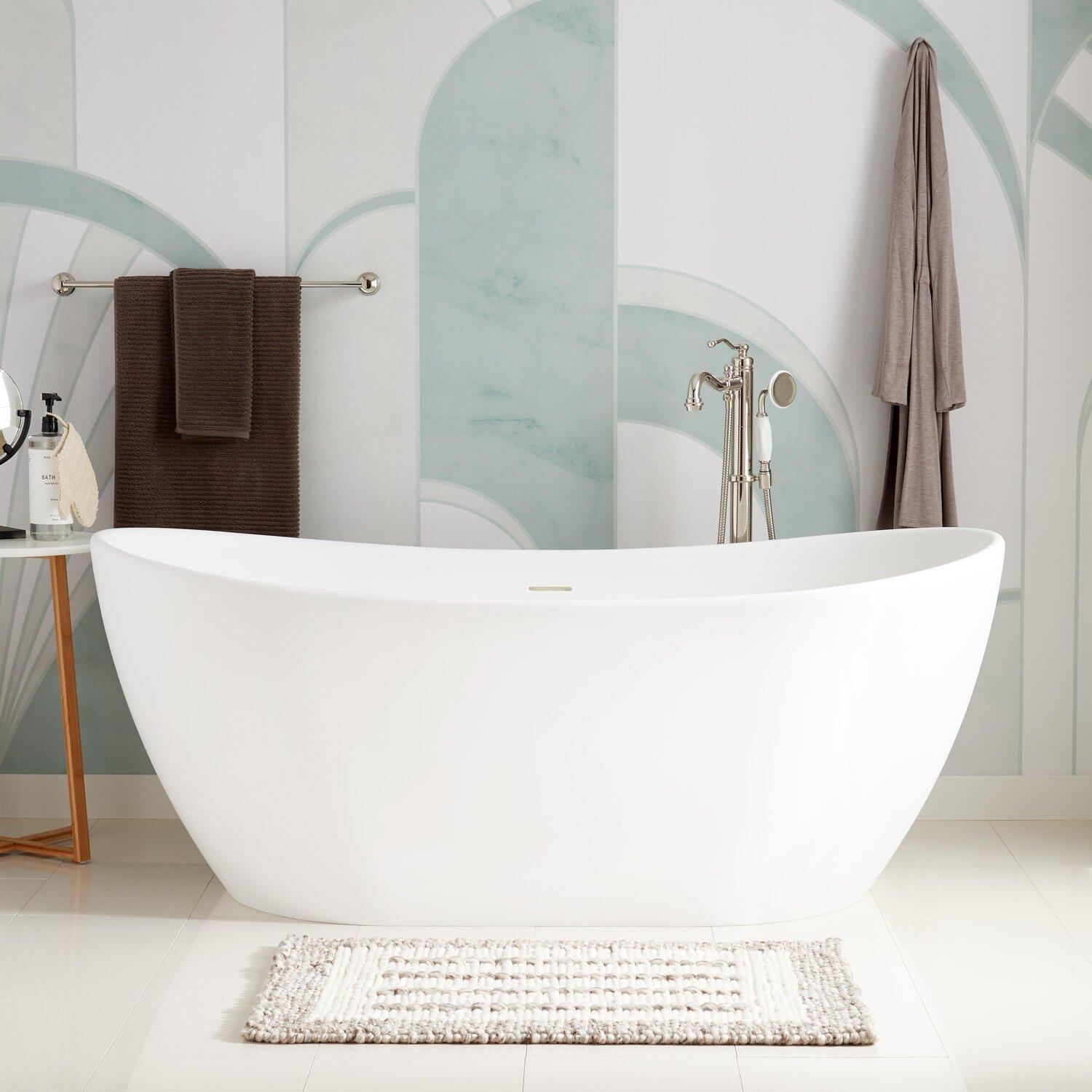 Signature Hardware Matte White 71-1/4 x 33-1/4 in. Air Bath Freestanding Bathtub with Center Drain 