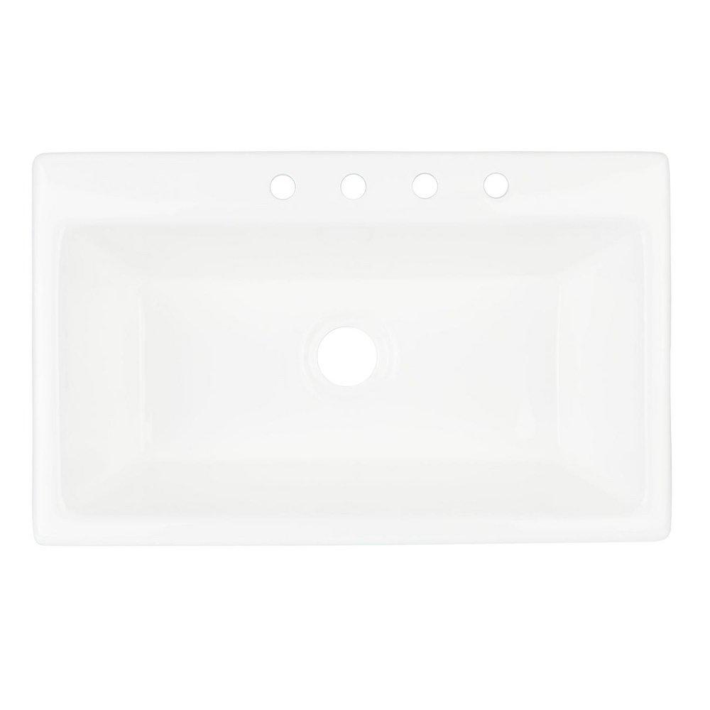 Signature Hardware White 35-3/4 x 21-7/8 in. 3 Hole Cast Iron Single Bowl Drop-in Kitchen Sink 