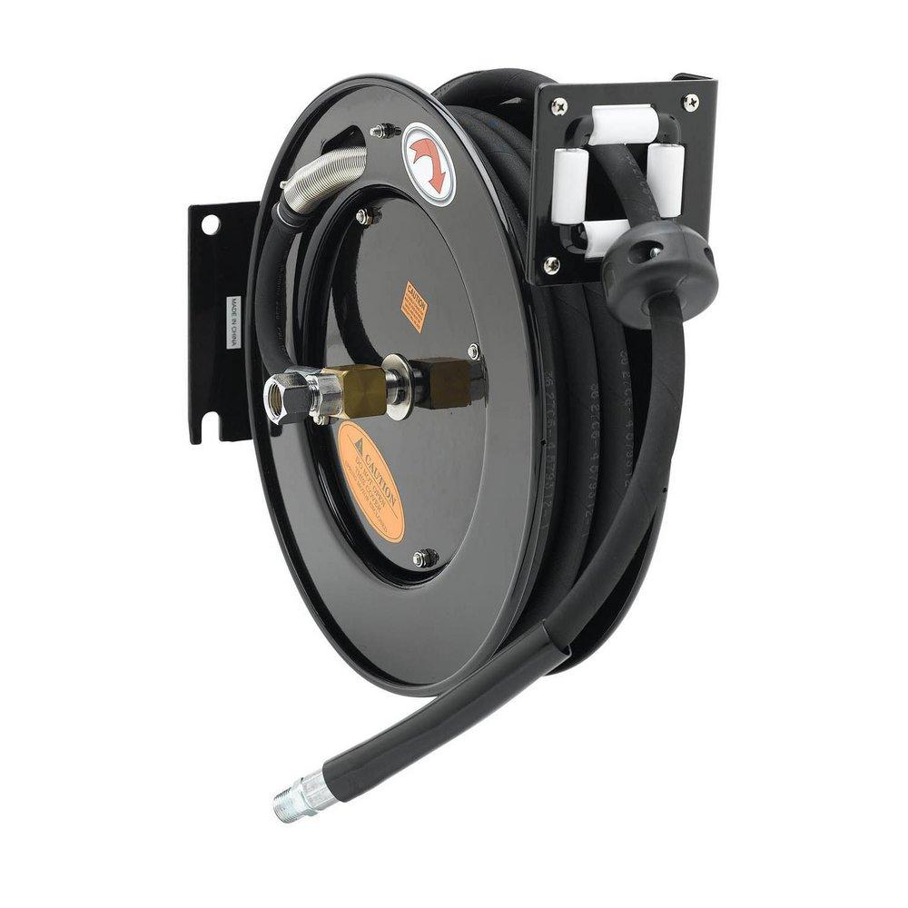 Hose Reel, Open, Epoxy Coated Steel, 3/8" ID x 50' Hose & Reducing Adapter 