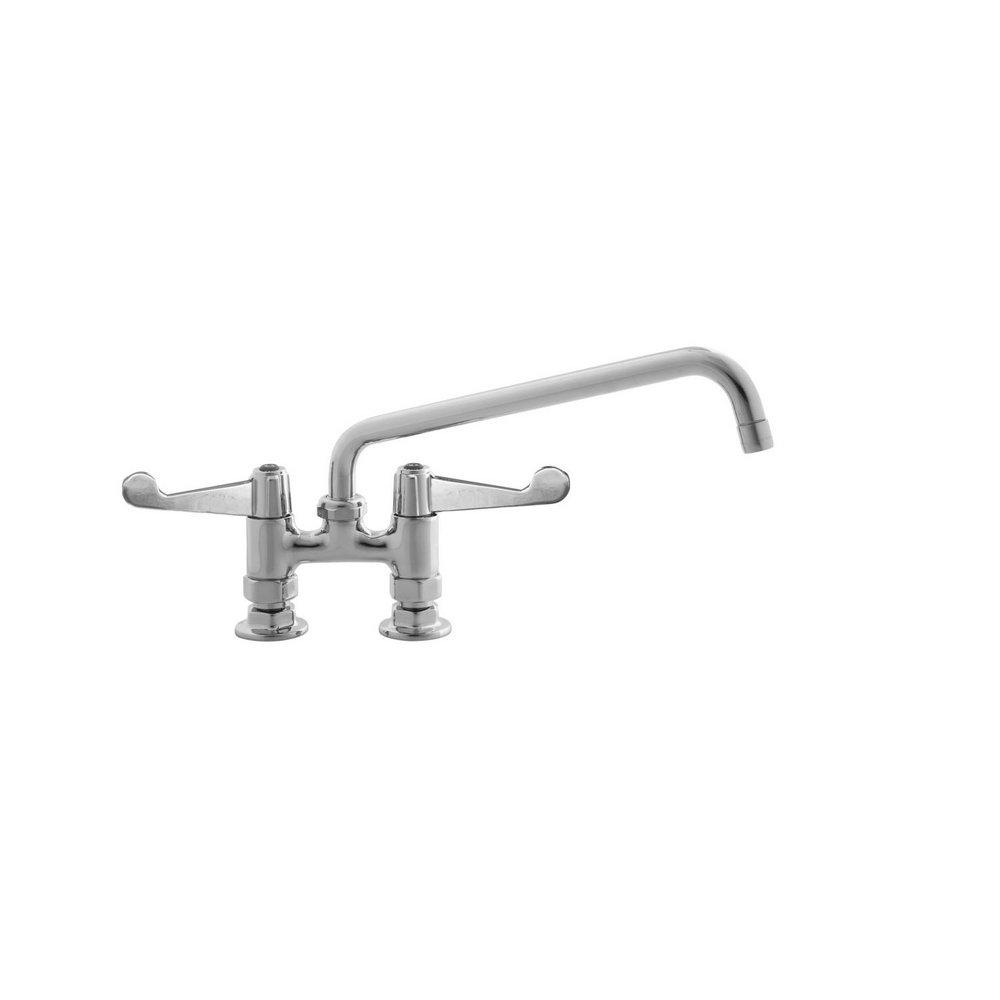 Equip 4" c/c Deck Mount Faucet, Swivel, 10" Swing Nozzle, 4" Wrist-Action Handles 