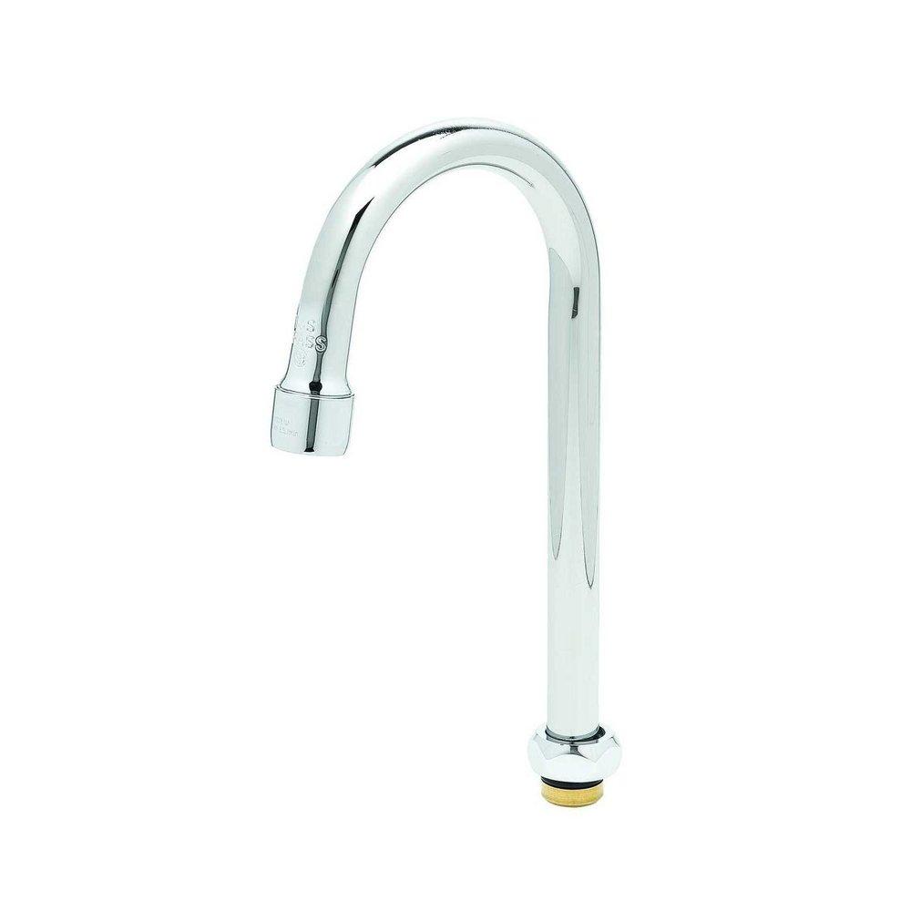 T&S Brass Chrome Plated 2.2 gpm Gooseneck and Swivel Spout Faucet with Aerator and 4-3/8 in. Reach 