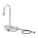 T&S Brass Chrome Plated 1/2 in. 2.2 gpm 2-Hole Wall Mount Electronic Faucet with Gooseneck Spout 4-1/8 in. Reach and Vandal Resistant Aerator 
