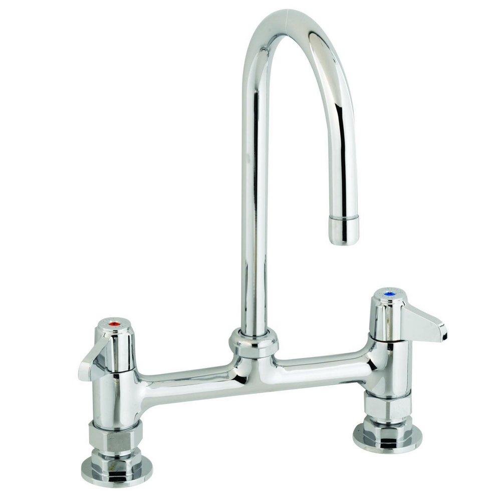 T&S Brass Polished Chrome 8 in. Double Lever Handle Deck Mount Faucet 
