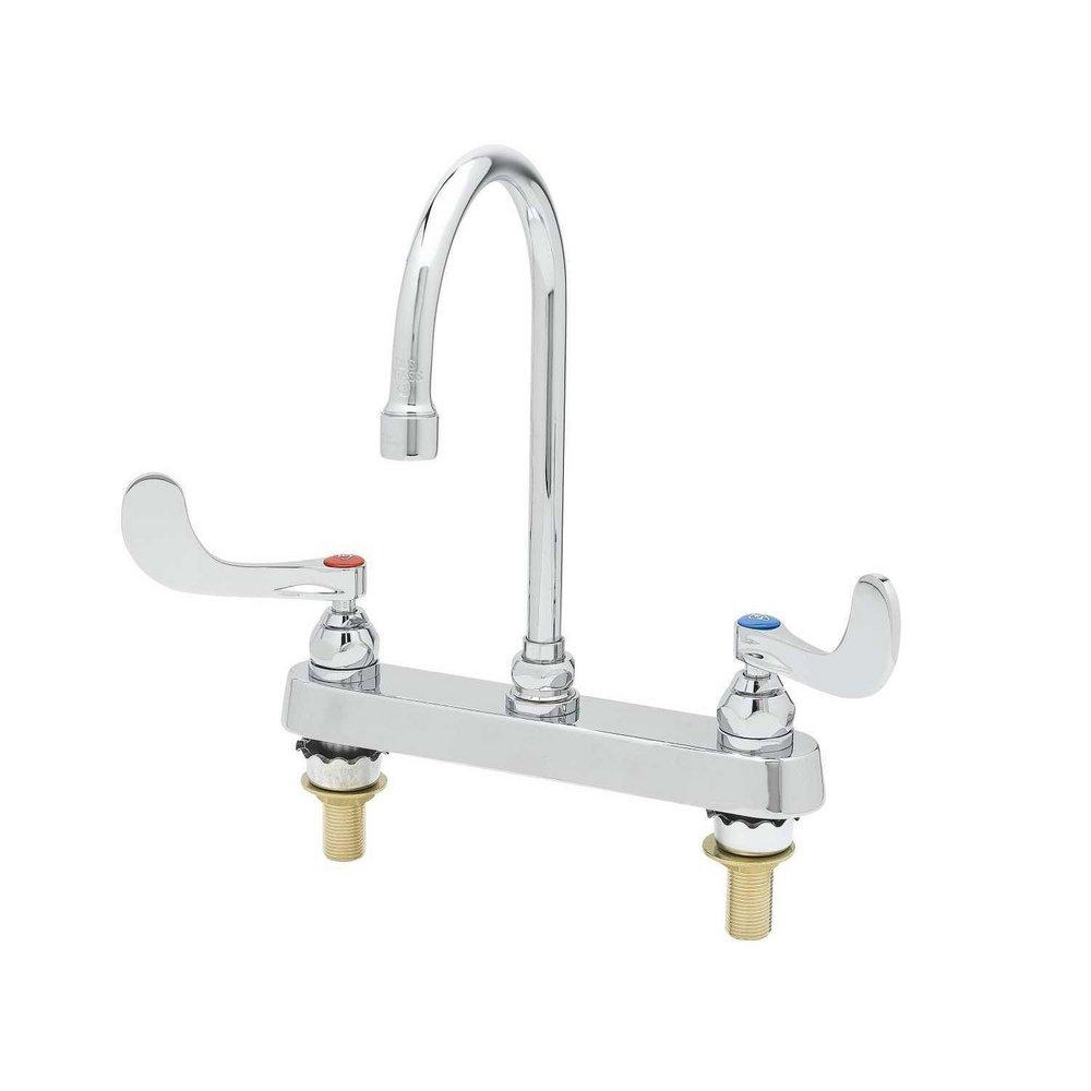T&S Brass Chrome Plated Double Wristblade Handle Deck Mount Workboard Faucet 