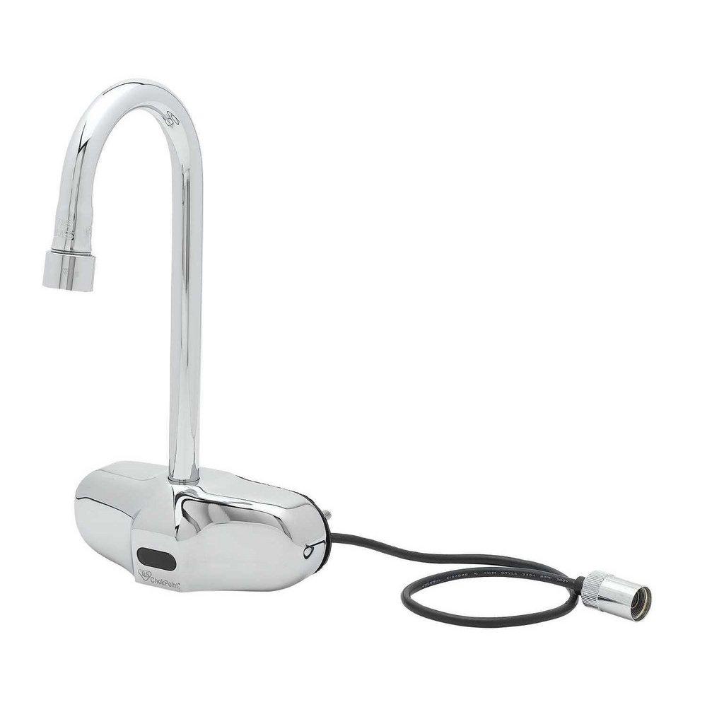 ChekPoint Electronic Faucet, 4" Wall Mount, Gooseneck, Thermostatic Mixing Valve 