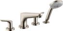 1.8 gpm 4-Hole Deck Mount Roman Tub Set Trim with Double Lever Handle, Fixed Spout and Handshower in Brushed Nickel