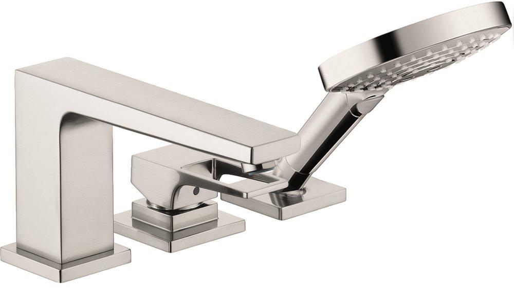 Hansgrohe Brushed Nickel 1.75 gpm 3-Hole Deck Mount Widespread Roman Tub Set Trim with Double Lever Handle, Fixed Spout and Handshower 
