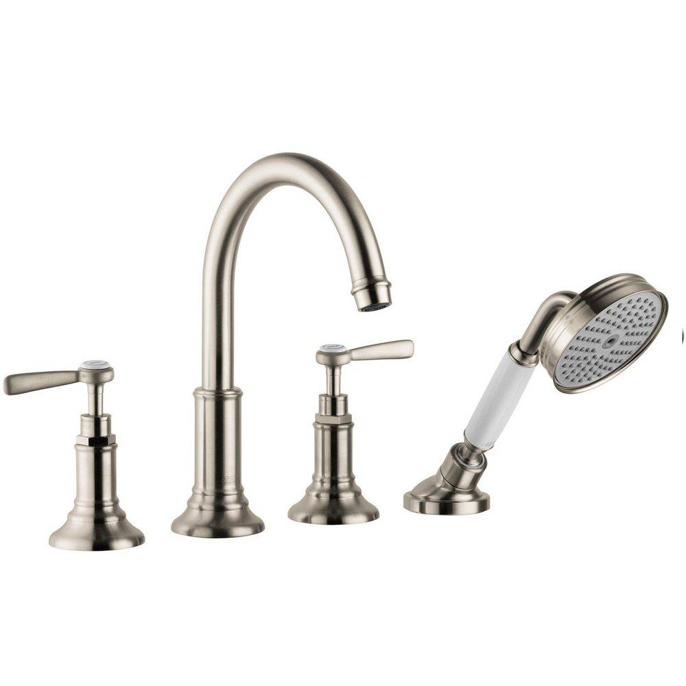AXOR Brushed Nickel 1.8 gpm 4-Hole Deck Mount Roman Tub Set Trim with Double Lever Handle, Fixed Spout and Handshower 