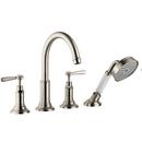1.8 gpm 4-Hole Deck Mount Roman Tub Set Trim with Double Lever Handle, Fixed Spout and Handshower in Brushed Nickel