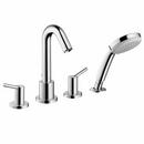 1.8 gpm 4-Hole Deck Mount Widespread Roman Tub Set Trim with Double Lever Handle, Fixed Spout and Handshower in Polished Chrome