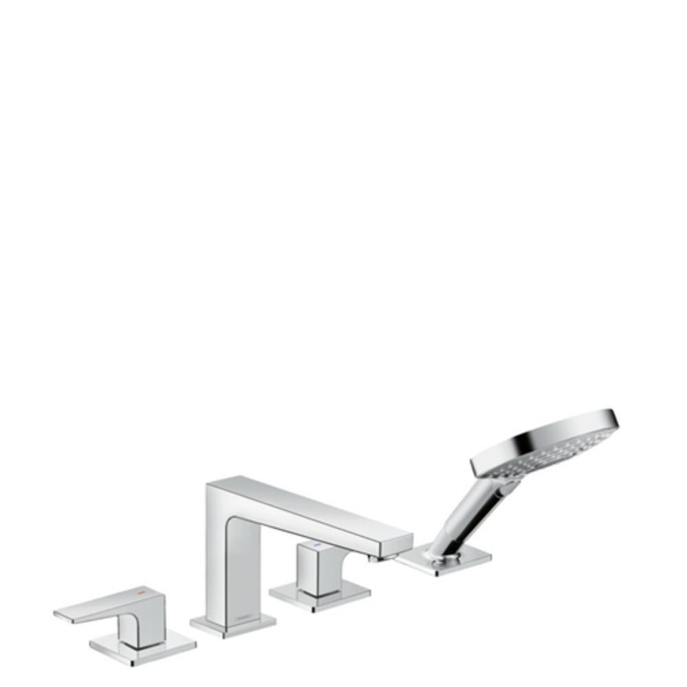 Hansgrohe Polished Chrome 1.8 gpm 4-Hole Deck Mount Widespread Roman Tub Set Trim with Double Lever Handle, Fixed Spout and Handshower 