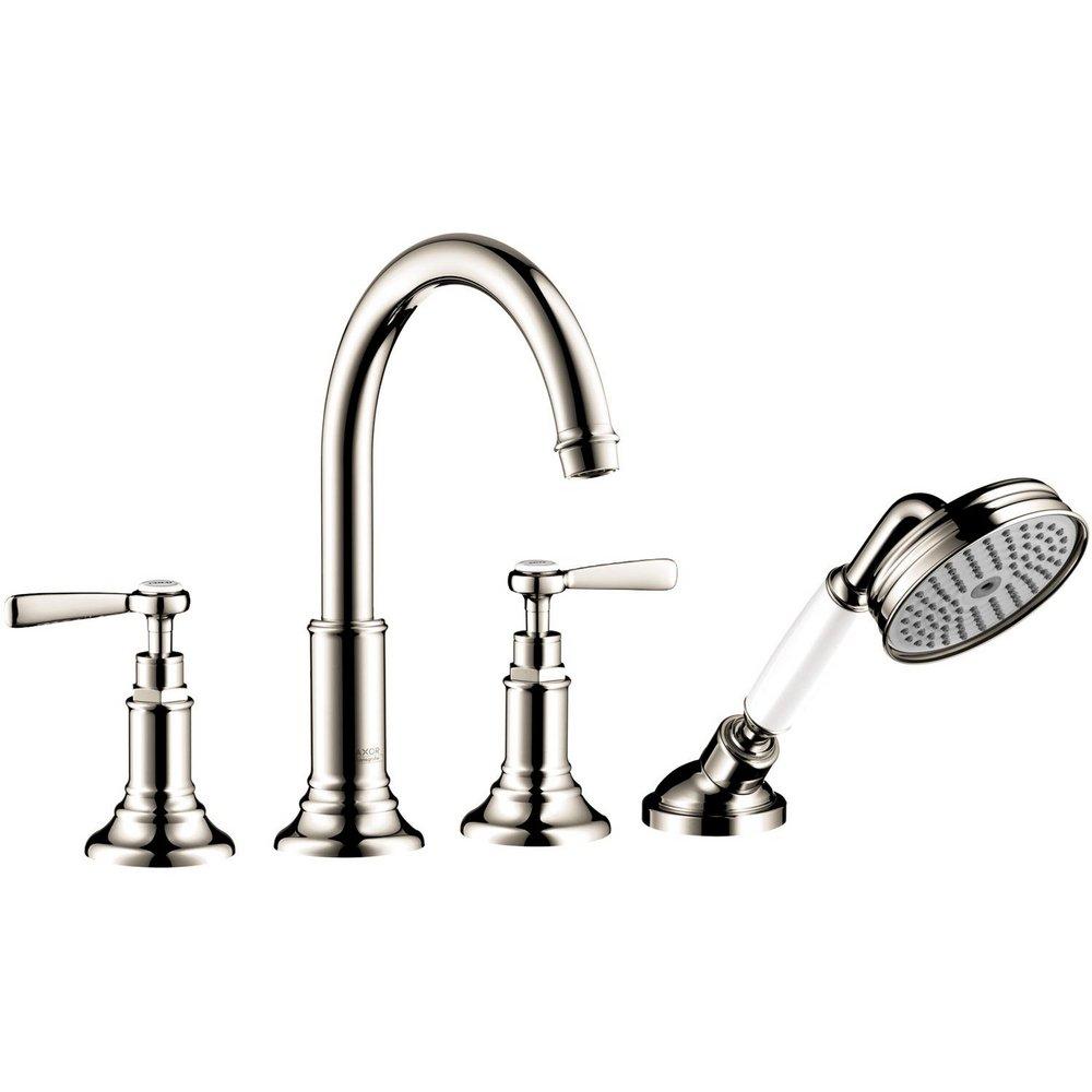 AXOR Polished Nickel 1.8 gpm 4-Hole Deck Mount Roman Tub Set Trim with Double Lever Handle, Fixed Spout and Handshower 