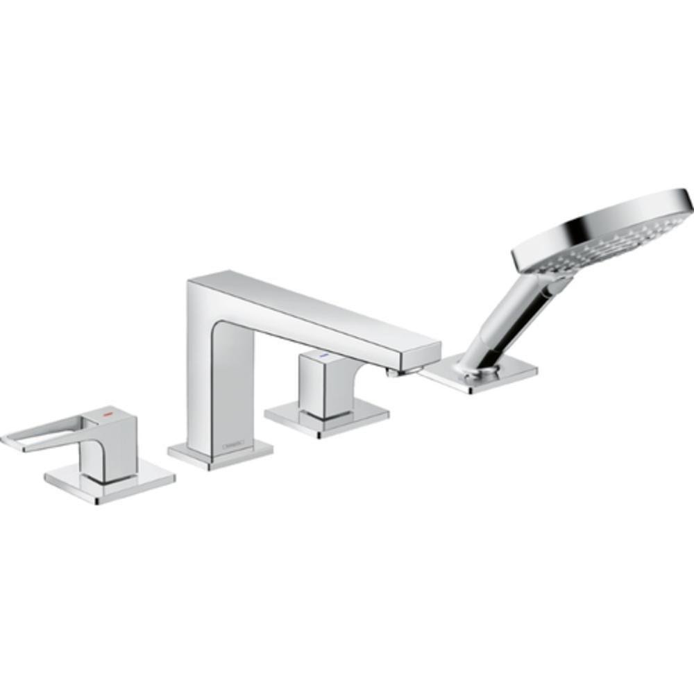 Hansgrohe Polished Chrome 1.75 gpm 4-Hole Deck Mount Widespread Roman Tub Set Trim with Double Lever Handle, Fixed Spout and Handshower 