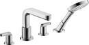Hansgrohe Chrome 1.75 gpm 4-Hole Deck Mount Widespread Roman Tub Set Trim with Double Lever Handle, Fixed Spout and Handshower