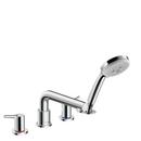 Hansgrohe Chrome 1.8 gpm 4-Hole Deck Mount Widespread Roman Tub Set Trim with Double Lever Handle, Fixed Spout and Handshower 