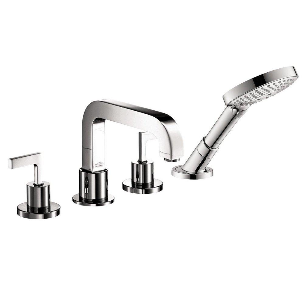 AXOR Chrome 1.75 gpm 4-Hole Deck Mount Roman Tub Set Trim with Double Lever Handle, Fixed Spout and Handshower 
