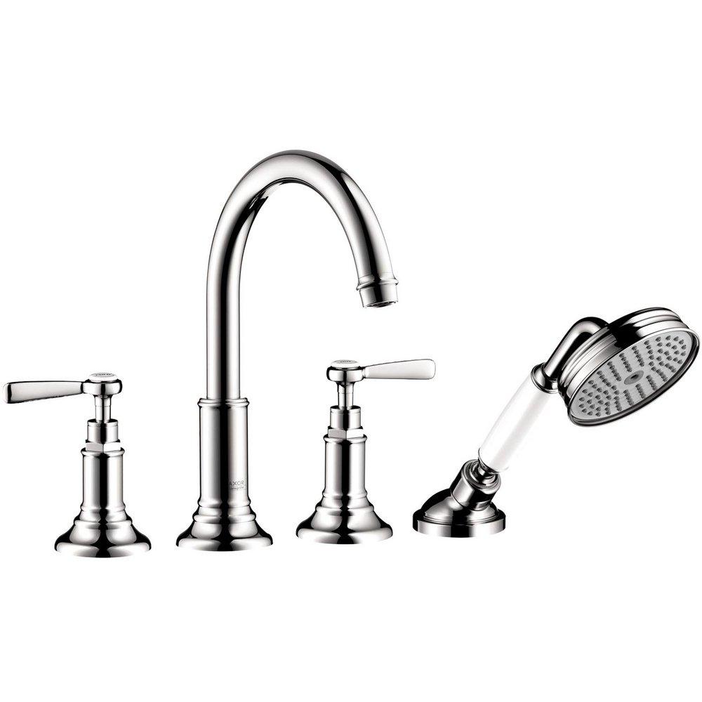 AXOR Chrome 1.8 gpm 4-Hole Deck Mount Roman Tub Set Trim with Double Lever Handle, Fixed Spout and Handshower 