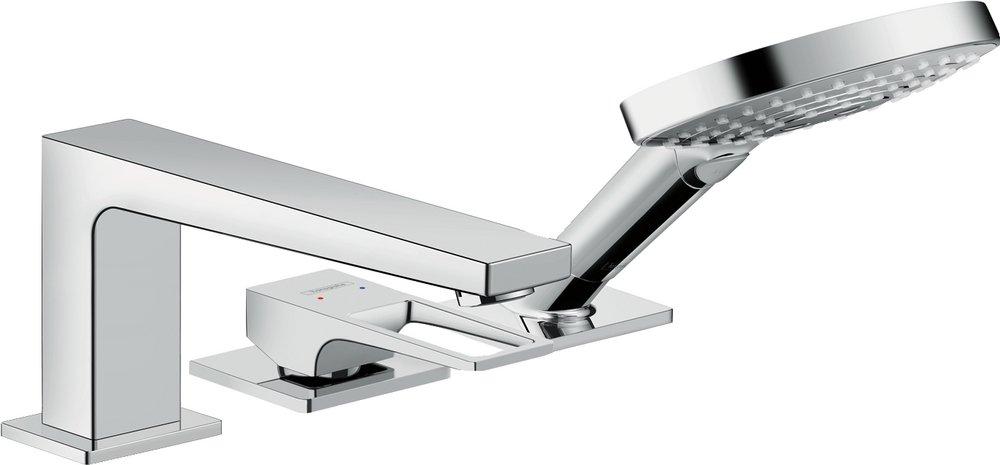 Hansgrohe Chrome 1.75 gpm 3-Hole Deck Mount Widespread Roman Tub Set Trim with Double Lever Handle, Fixed Spout and Handshower 