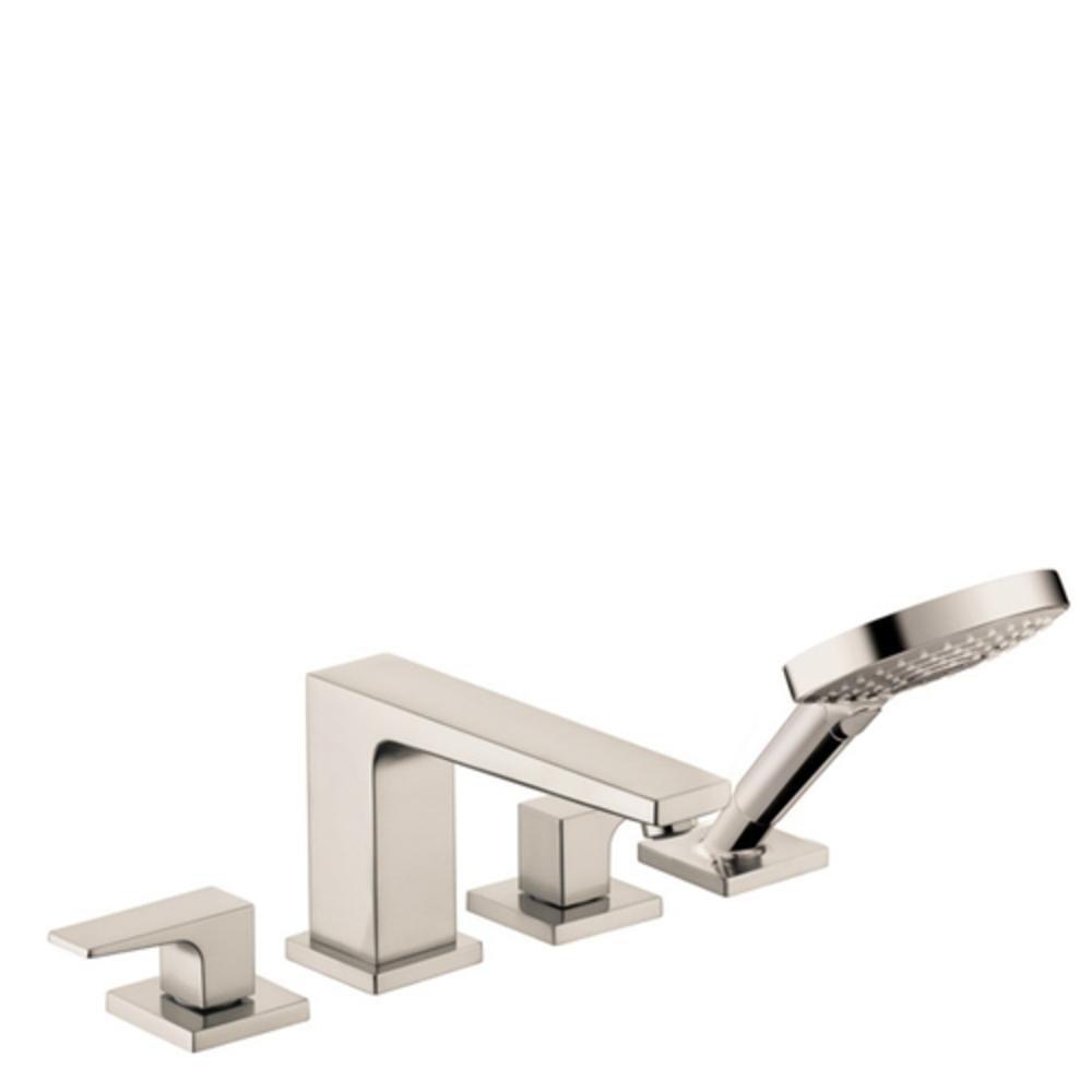 Hansgrohe Brushed Nickel 1.8 gpm 4-Hole Deck Mount Widespread Roman Tub Set Trim with Double Lever Handle, Fixed Spout and Handshower 
