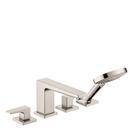Hansgrohe Brushed Nickel 1.8 gpm 4-Hole Deck Mount Widespread Roman Tub Set Trim with Double Lever Handle, Fixed Spout and Handshower 