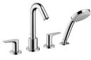 Hansgrohe Chrome 1.8 gpm 4-Hole Deck Mount Widespread Roman Tub Set Trim with Double Lever Handle, Fixed Spout and Handshower