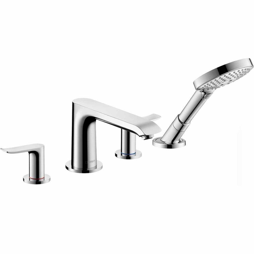 Hansgrohe Polished Chrome 1.75 gpm 4-Hole Deck Mount Roman Tub Set Trim with Double Lever Handle, Fixed Spout and Handshower 