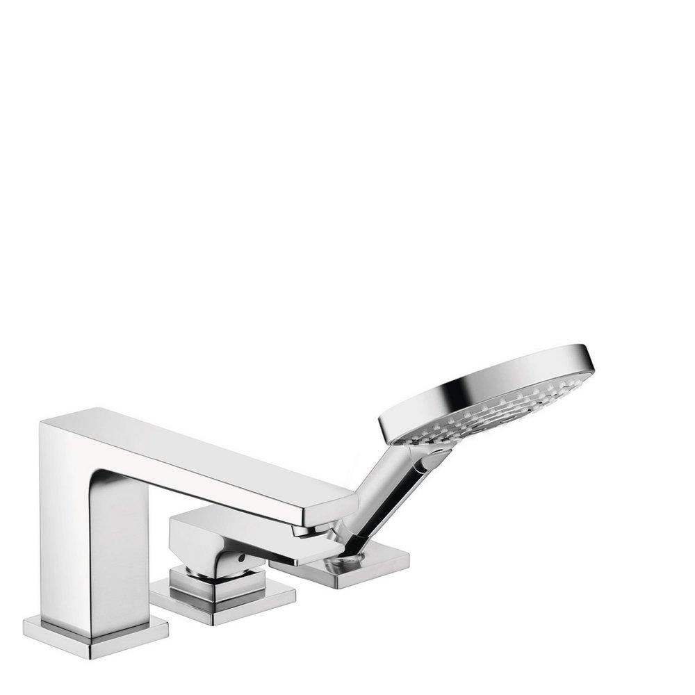 Hansgrohe Chrome 1.75 gpm 3-Hole Deck Mount Widespread Roman Tub Set Trim with Double Lever Handle, Fixed Spout and Handshower 