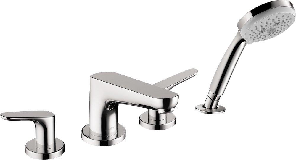 Hansgrohe Chrome 1.8 gpm 4-Hole Deck Mount Roman Tub Set Trim with Double Lever Handle, Fixed Spout and Handshower 