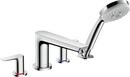 Hansgrohe Chrome 1.8 gpm 4-Hole Deck Mount Widespread Roman Tub Set Trim with Double Lever Handle, Fixed Spout and Handshower 
