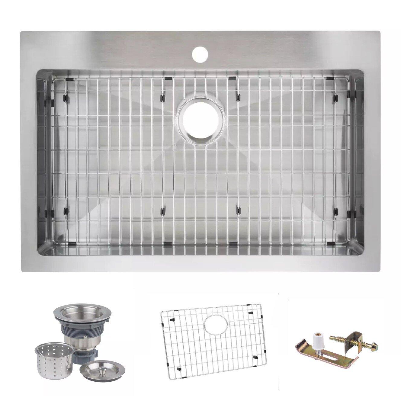 33 in. Dual Mount Stainless Steel Single Bowl Kitchen Sink 