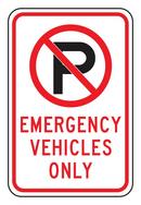 18 x 12 in. Engineer Grade Reflective Aluminum Sign in White - NO PARKING (Symbol) EMERGENCY VEHICLES ONLY
