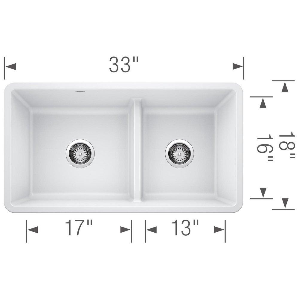BLANCO White 33 x 18 in. No Hole Composite Double Bowl Undermount Kitchen Sink 
