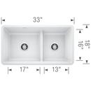 BLANCO White 33 x 18 in. No Hole Composite Double Bowl Undermount Kitchen Sink 