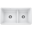 BLANCO White 33 x 18 in. No Hole Composite Double Bowl Undermount Kitchen Sink 