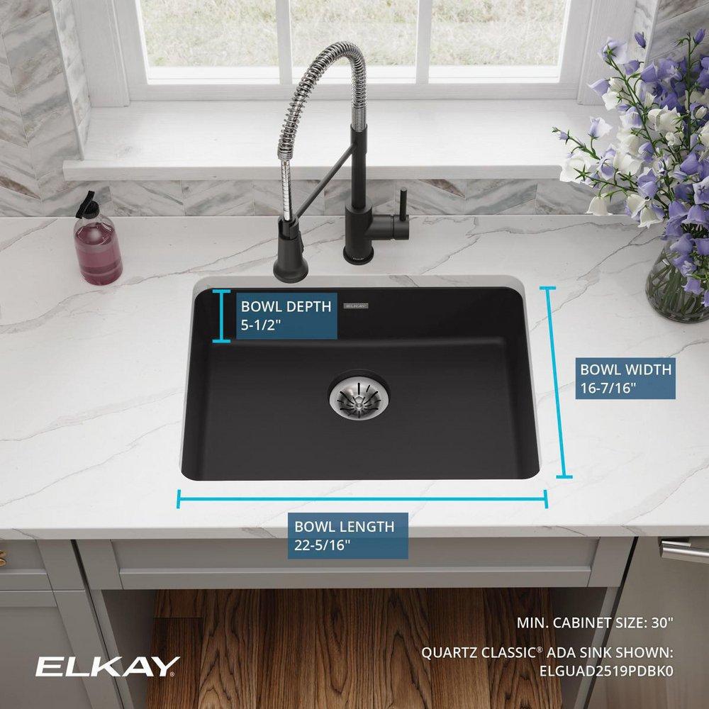 Elkay Black 25 x 18-1/2 in. No Hole Composite Single Bowl Undermount Kitchen Sink 