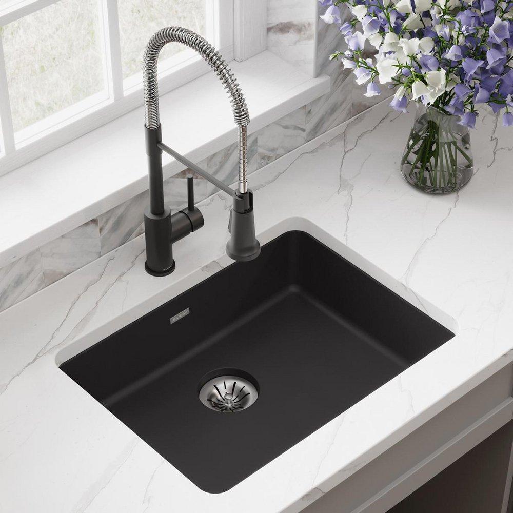 Elkay Black 25 x 18-1/2 in. No Hole Composite Single Bowl Undermount Kitchen Sink 