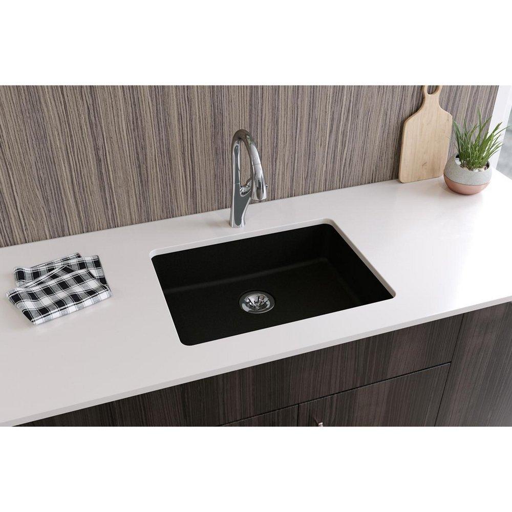 Elkay Black 25 x 18-1/2 in. No Hole Composite Single Bowl Undermount Kitchen Sink 