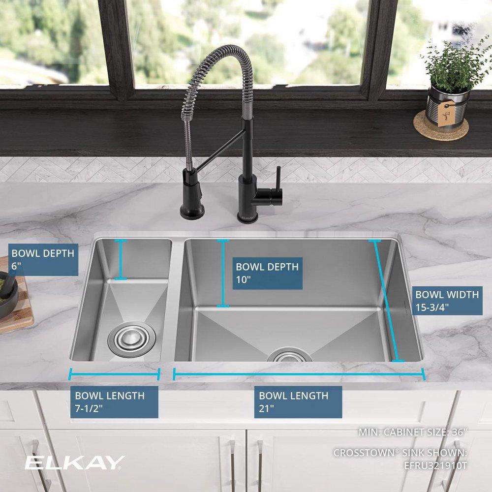 Elkay Polished Satin 32-1/4 x 18-1/4 in. No Hole Stainless Steel Double Bowl Undermount Kitchen Sink 