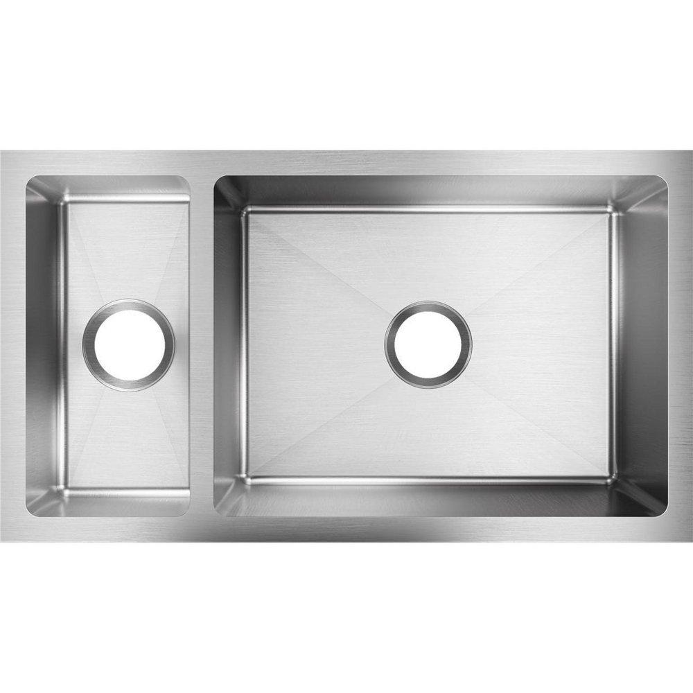 Elkay Polished Satin 32-1/4 x 18-1/4 in. No Hole Stainless Steel Double Bowl Undermount Kitchen Sink 