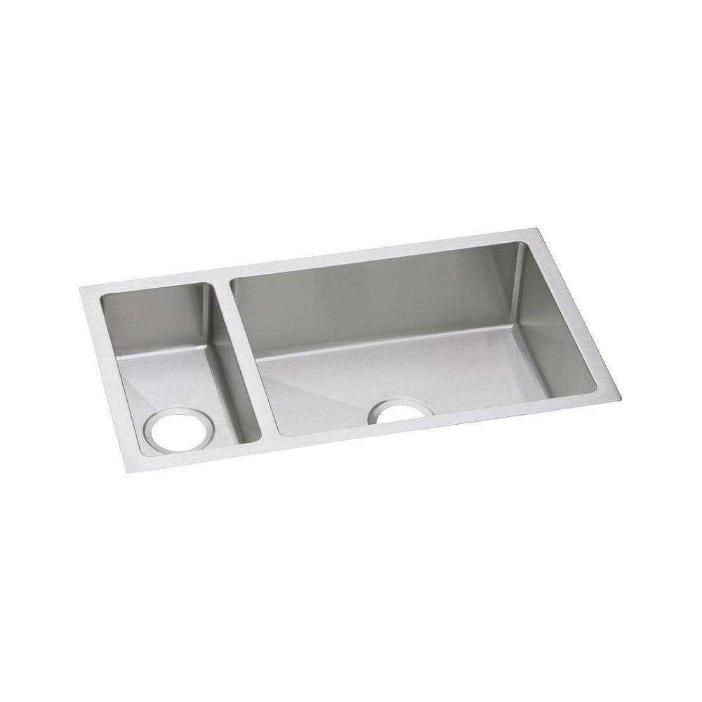 Elkay Polished Satin 32-1/4 x 18-1/4 in. No Hole Stainless Steel Double Bowl Undermount Kitchen Sink 