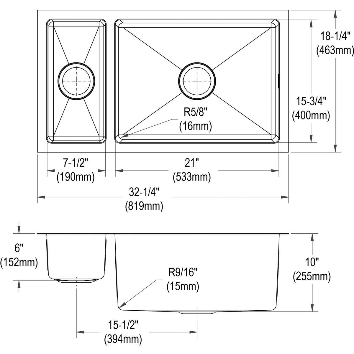 Elkay Polished Satin 32-1/4 x 18-1/4 in. No Hole Stainless Steel Double Bowl Undermount Kitchen Sink 