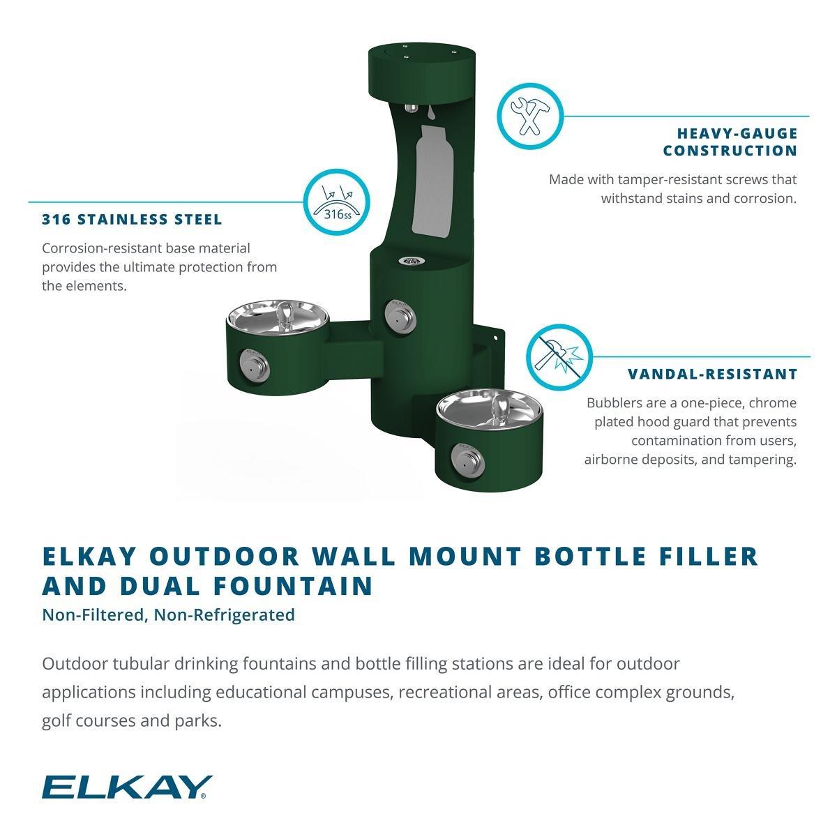 Elkay Evergreen Wall Mount Bi-Level Drinking Fountain and Bottle Filling Station 