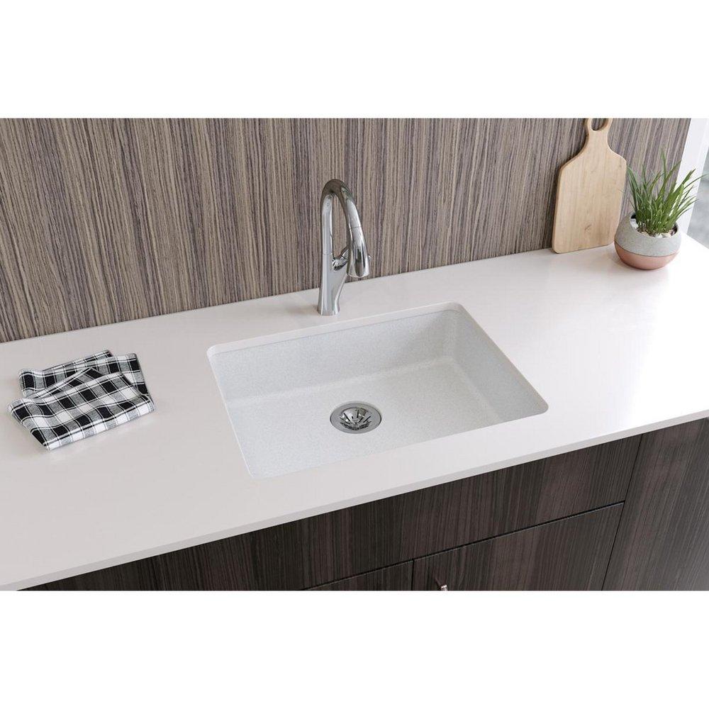 Elkay White 25 x 18-1/2 in. No Hole Composite Single Bowl Undermount Kitchen Sink 