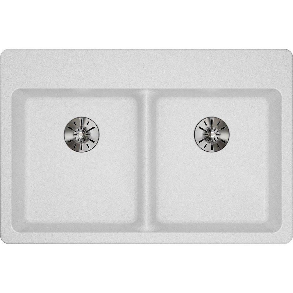 Elkay White 33 x 22 in. No Hole Composite Double Bowl Drop-in Kitchen Sink 