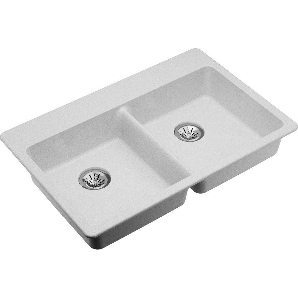 Elkay White 33 x 22 in. No Hole Composite Double Bowl Drop-in Kitchen Sink 