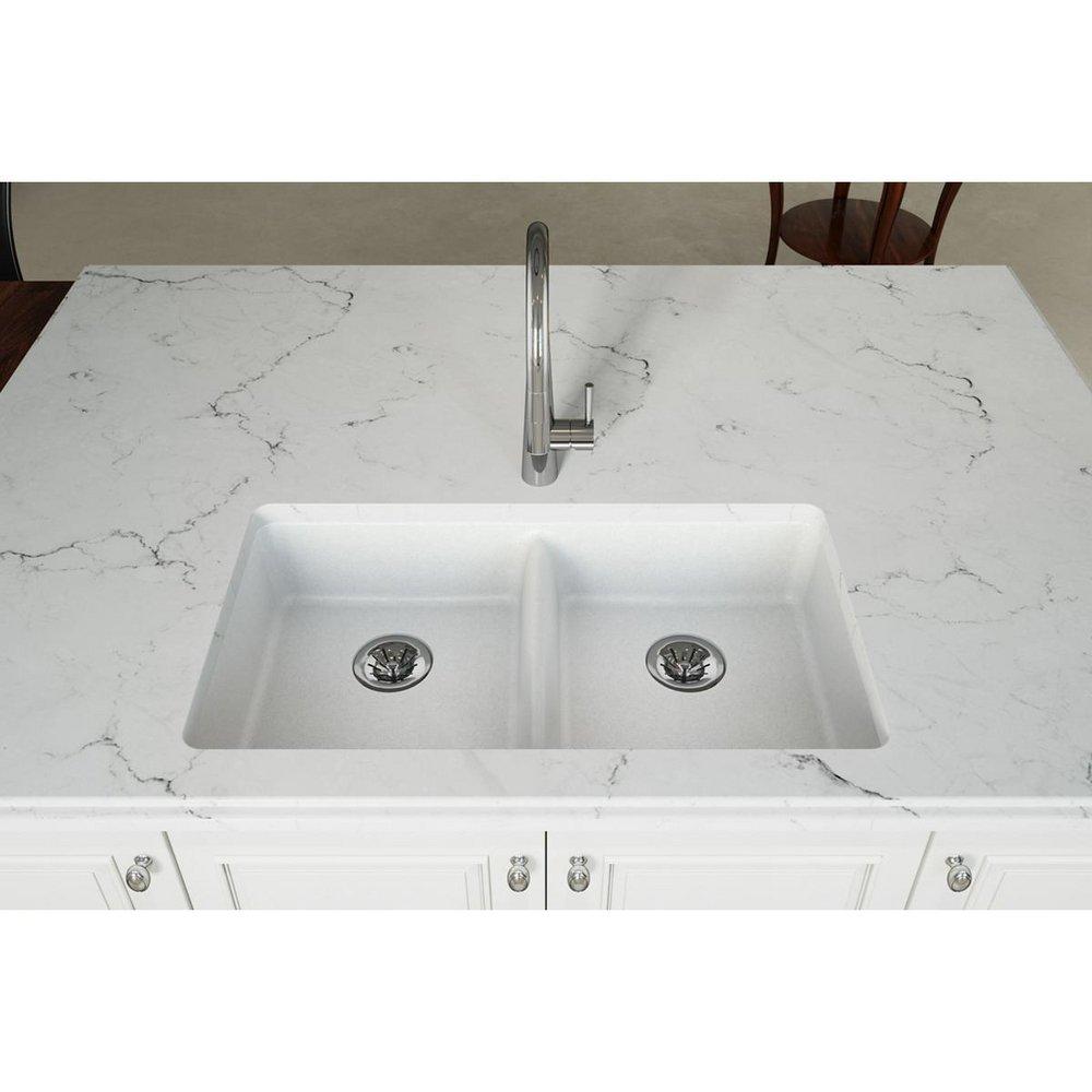Elkay White 33 x 18-1/2 in. No Hole Composite Double Bowl Undermount Kitchen Sink 
