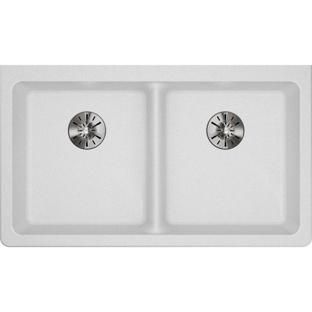 Elkay White 33 x 18-1/2 in. No Hole Composite Double Bowl Undermount Kitchen Sink 